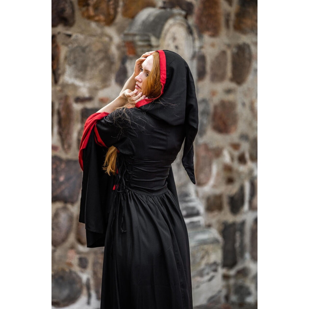 Immagine del prodotto Abito medievale con cappuccio Isolde nero-rosso