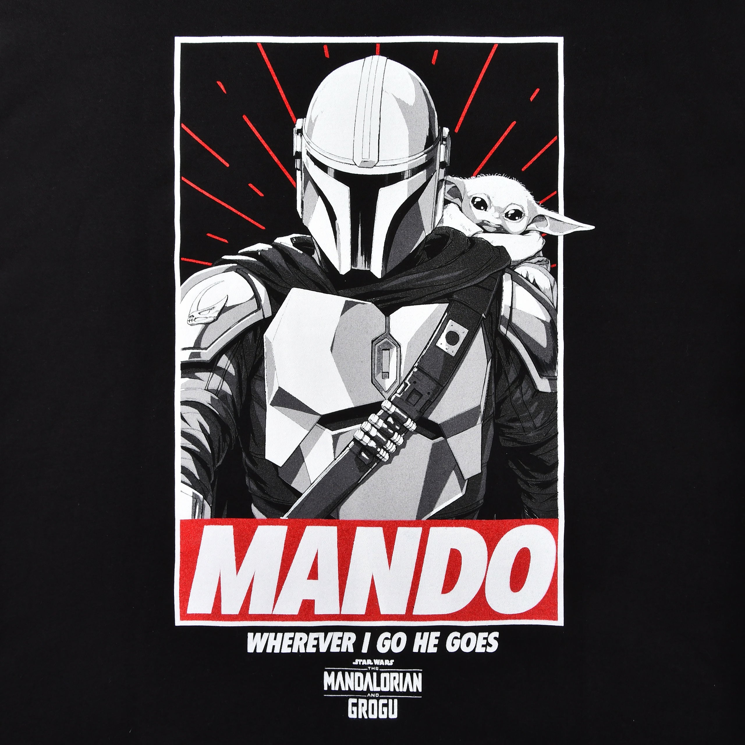 Immagine del prodotto T-shirt Mando Wherever I Go He Goes nera - Star Wars The Mandalorian