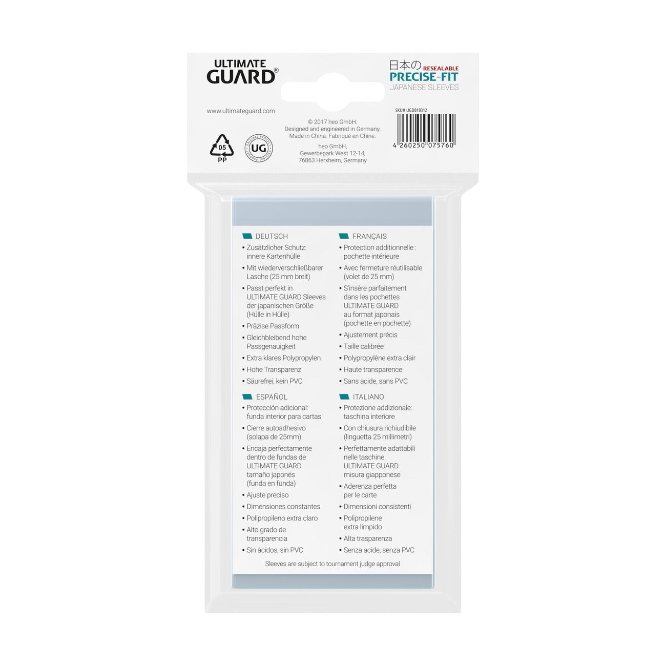 Immagine del prodotto Ultimate Guard Precise-Fit Sleeves Formato Giapponese (100) - Richiudibili