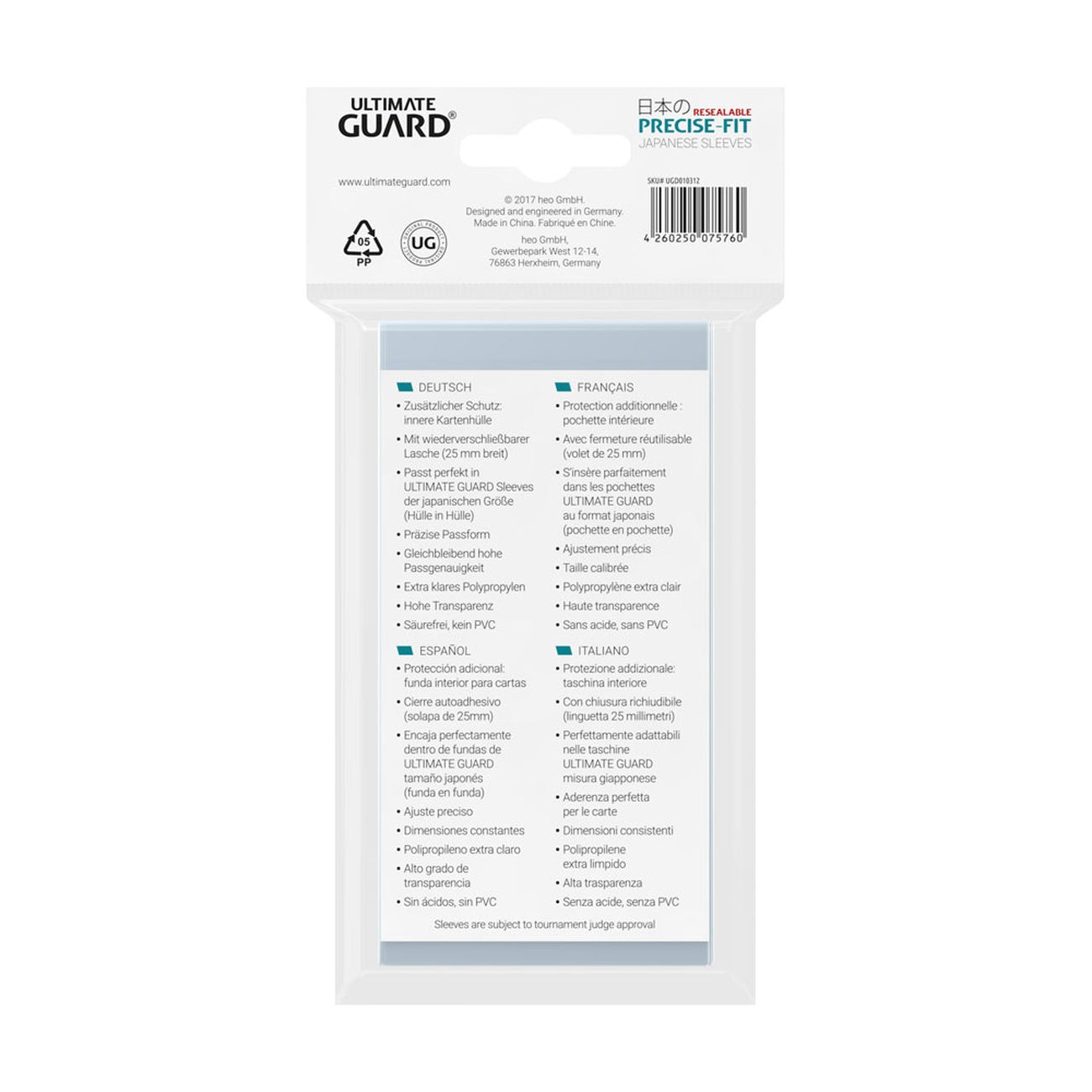 Immagine del prodotto Ultimate Guard Precise-Fit Sleeves Formato Giapponese (100) - Richiudibili