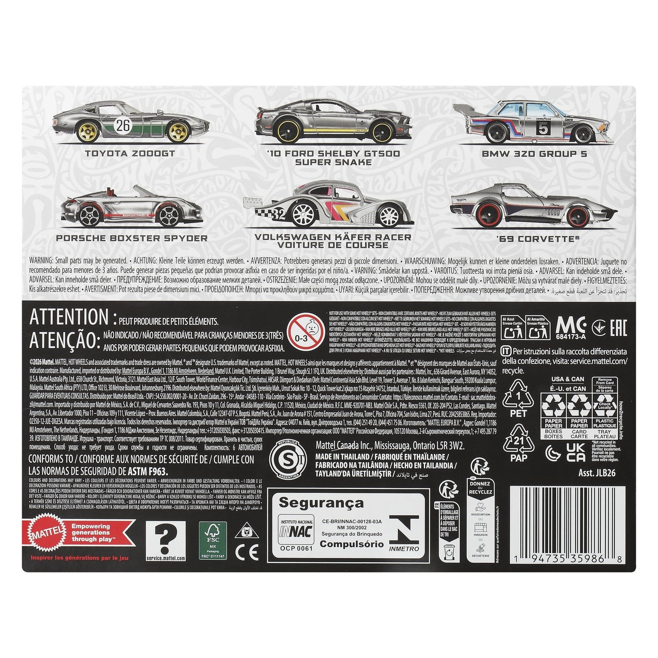 Immagine del prodotto Hot Wheels Silver Series veicoli die-cast confezione da 6 1/64 ZAMAC