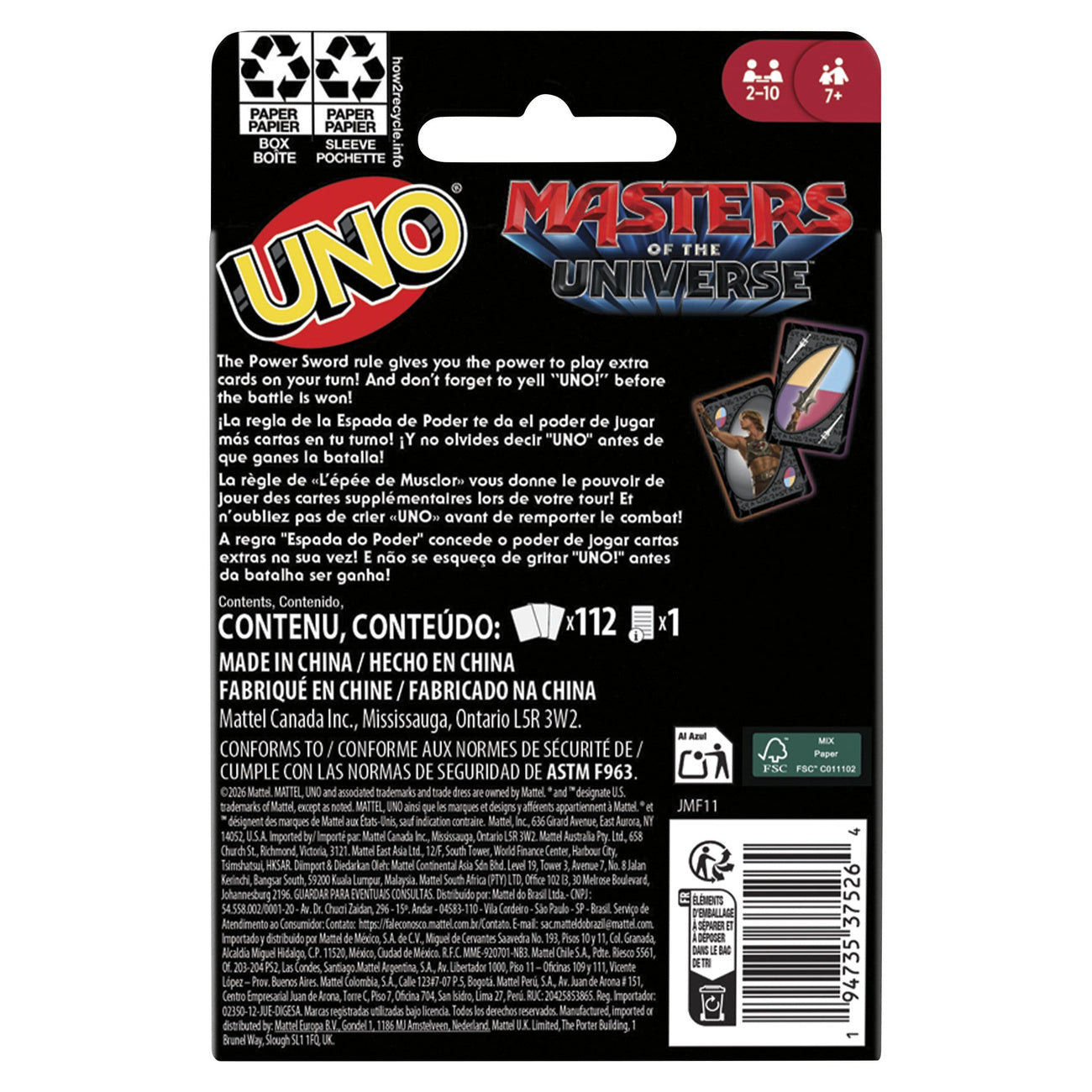 Immagine del prodotto Masters of the Universe 2026 Movie – Gioco di carte UNO