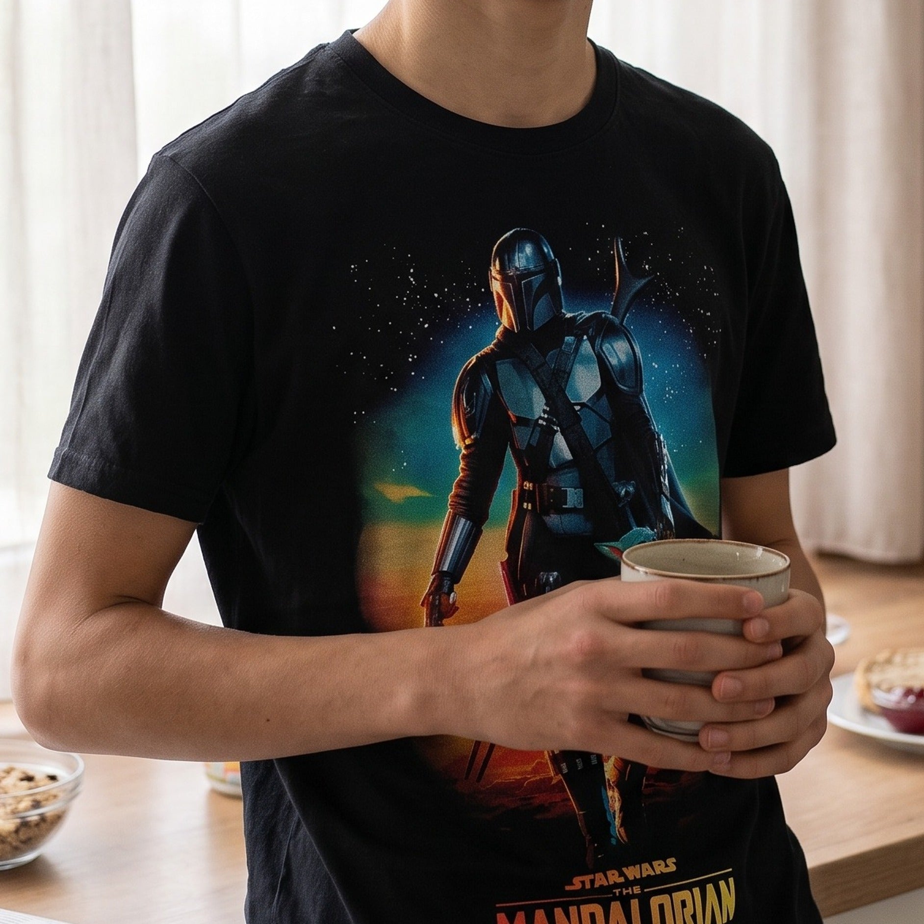 Immagine del prodotto T-shirt Through The Galaxy nera – Star Wars The Mandalorian