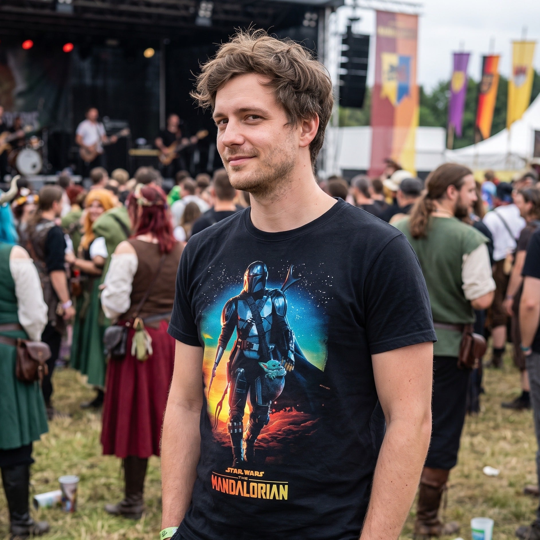 Immagine del prodotto T-shirt Through The Galaxy nera – Star Wars The Mandalorian