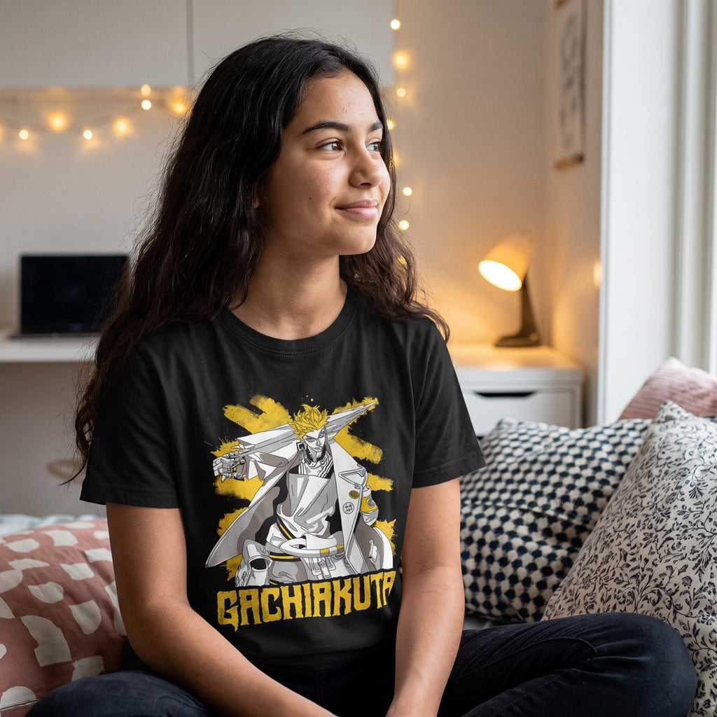 Immagine del prodotto T-shirt Enjin nera per fan di Gachiakuta