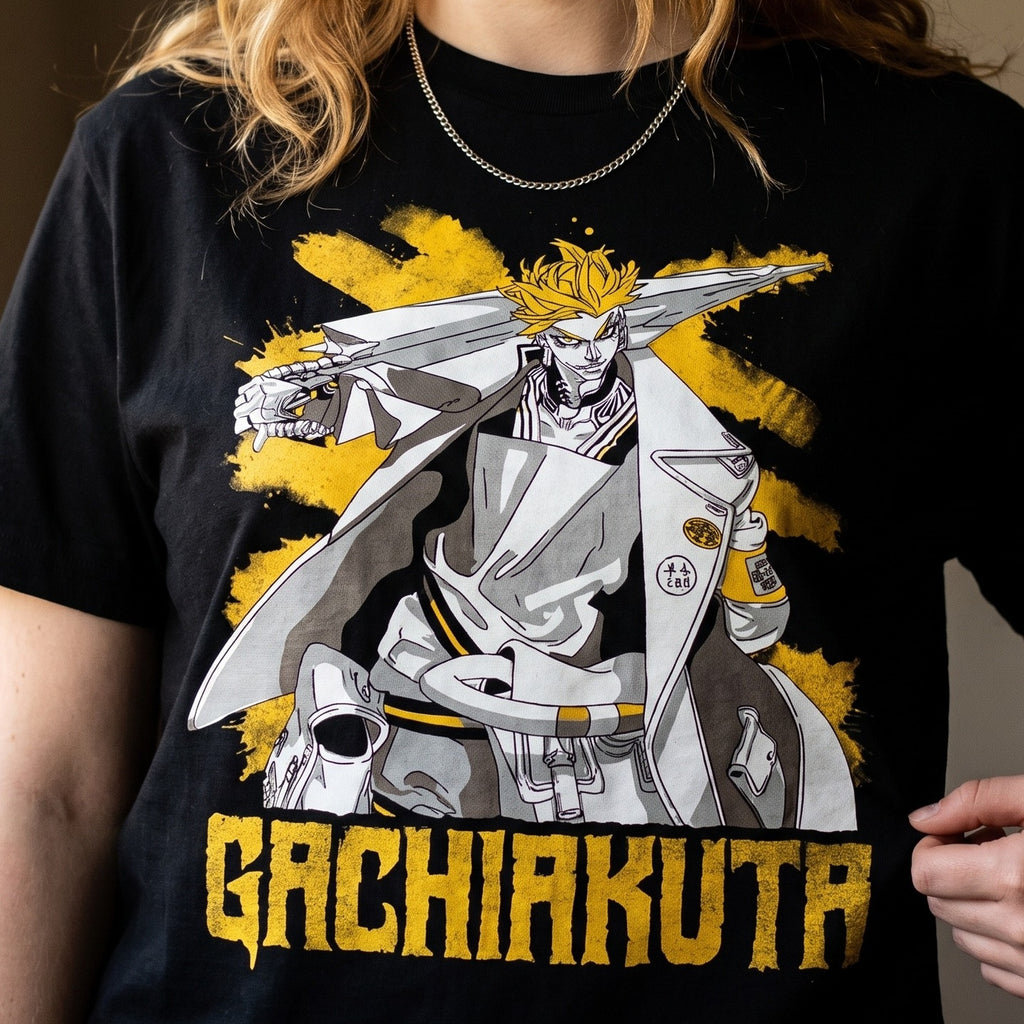 Immagine del prodotto T-shirt Enjin nera per fan di Gachiakuta