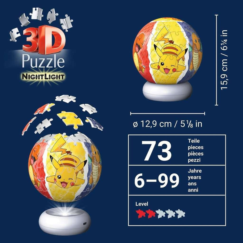 Immagine del prodotto Pokémon Sfera Puzzle 3D Lampada Notturna (73 pezzi)