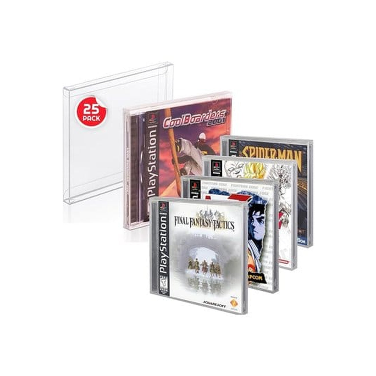 Immagine del prodotto Confezione da 25 custodie in PET per Nintendo/PS1/CD singolo/Dreamcast
